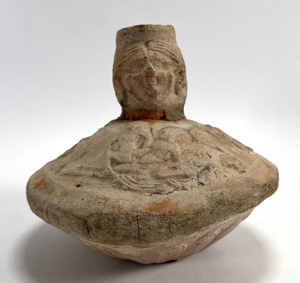 730. Romeinse terracotta lagynos - vrouwenhoofd, N. Afrika, Ophalen of Verzenden