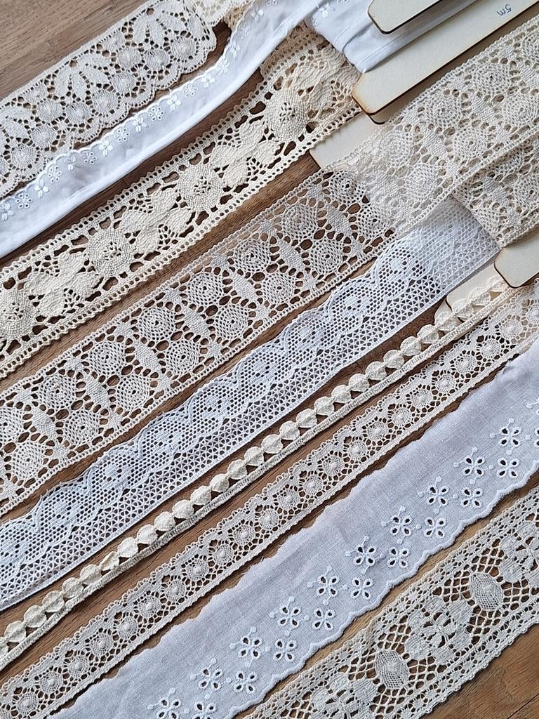 Partij,9 soorten mooi vintage brocante breed katoen kant, Ophalen of Verzenden, Nieuw, Kant