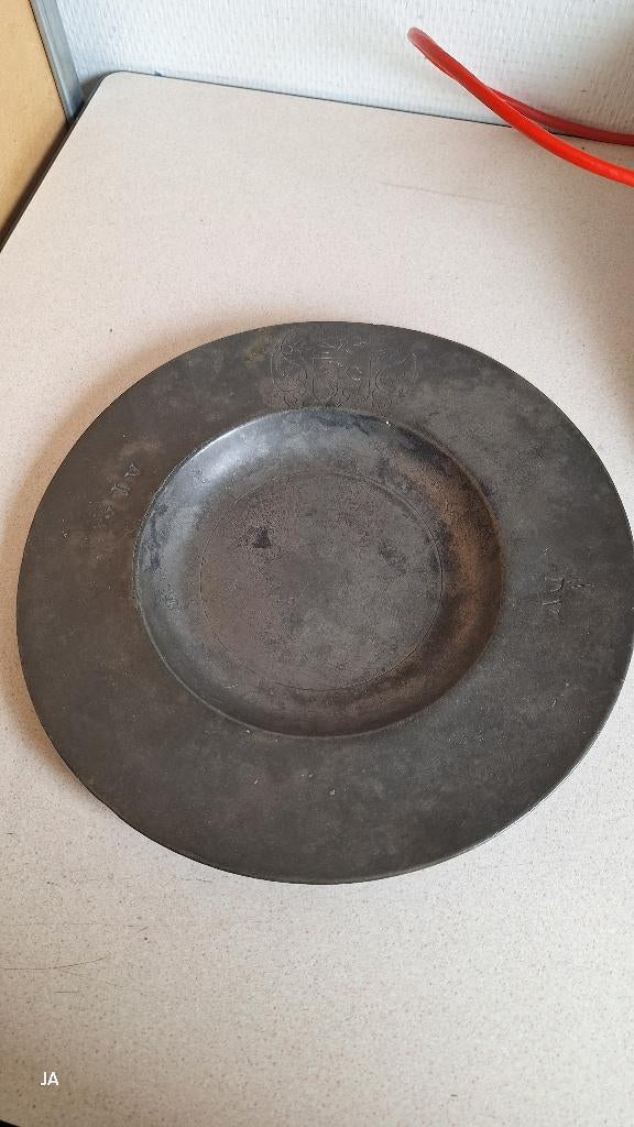 tinnen kardinaalsbord met stempels en wapen, Ophalen of Verzenden