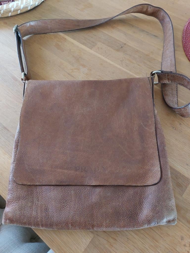 Echt leren schoudertas, bruin, 32x32 cm, Ophalen of Verzenden, Gebruikt, Bruin, Schoudertasje