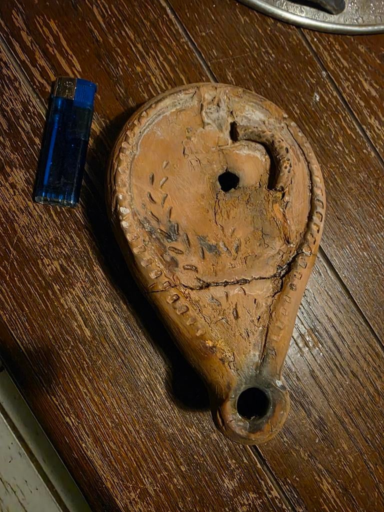 Grote romeinse olielamp, Ophalen of Verzenden