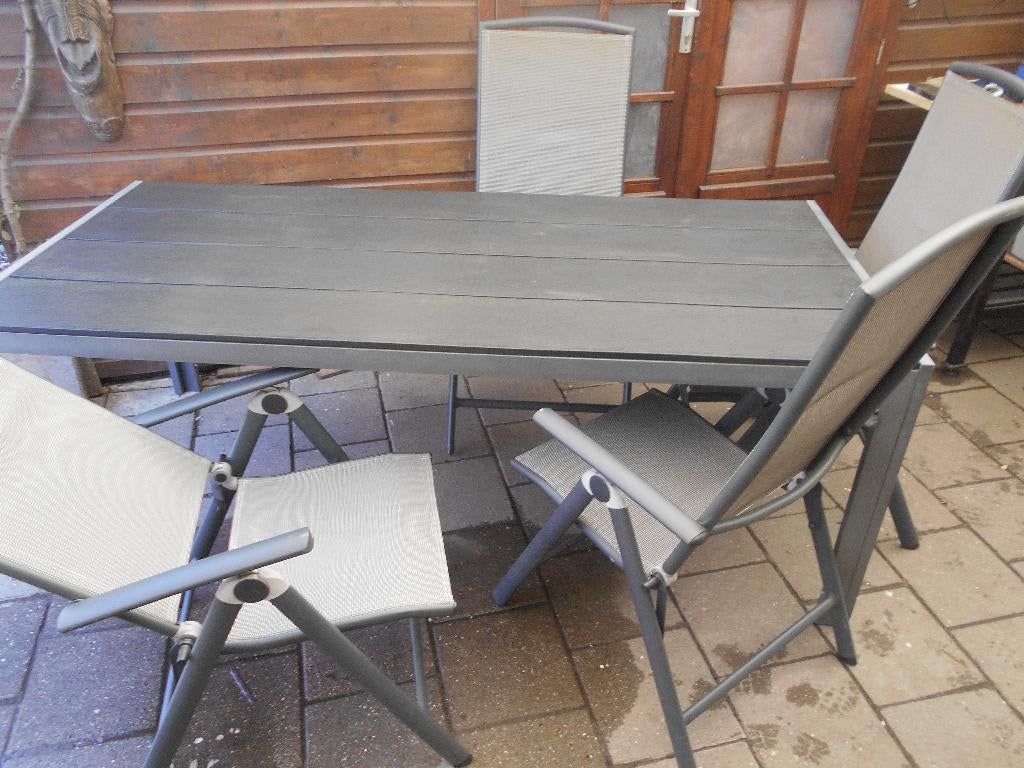 nette licht aluminium tuin set tafel 200x90x73cm, Tuin en Terras, Ophalen, 4 zitplaatsen, Gebruikt, Aluminium