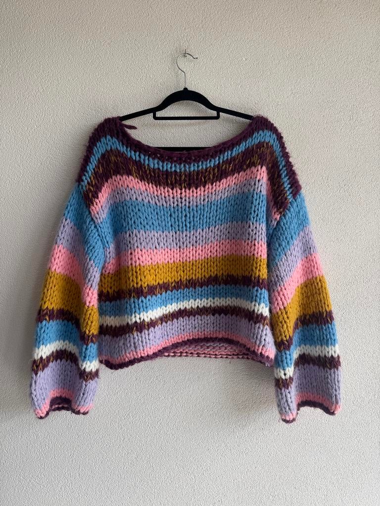 Loavies Y2K kleurrijke grof gebreide trui, Loavies, Blauw, Maat 42/44 (L), Ophalen of Verzenden