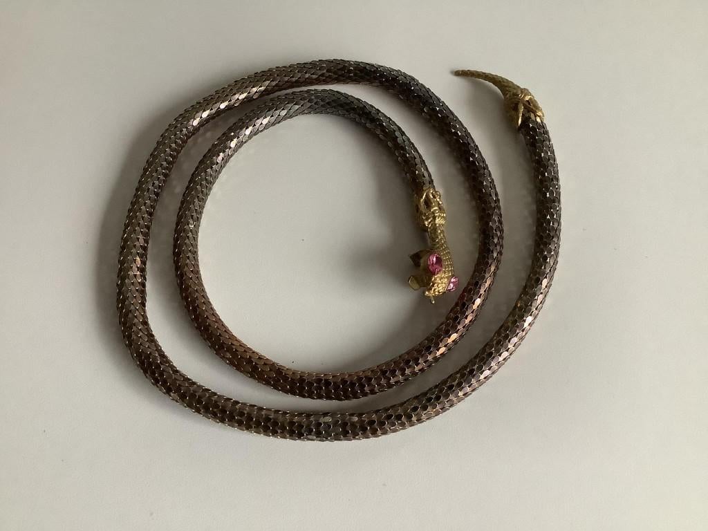 vintage slangenriem / collier in mesh, Sieraden, Tassen en Uiterlijk, Kettingen, Gebruikt, Overige materialen, Goud, Ophalen of Verzenden