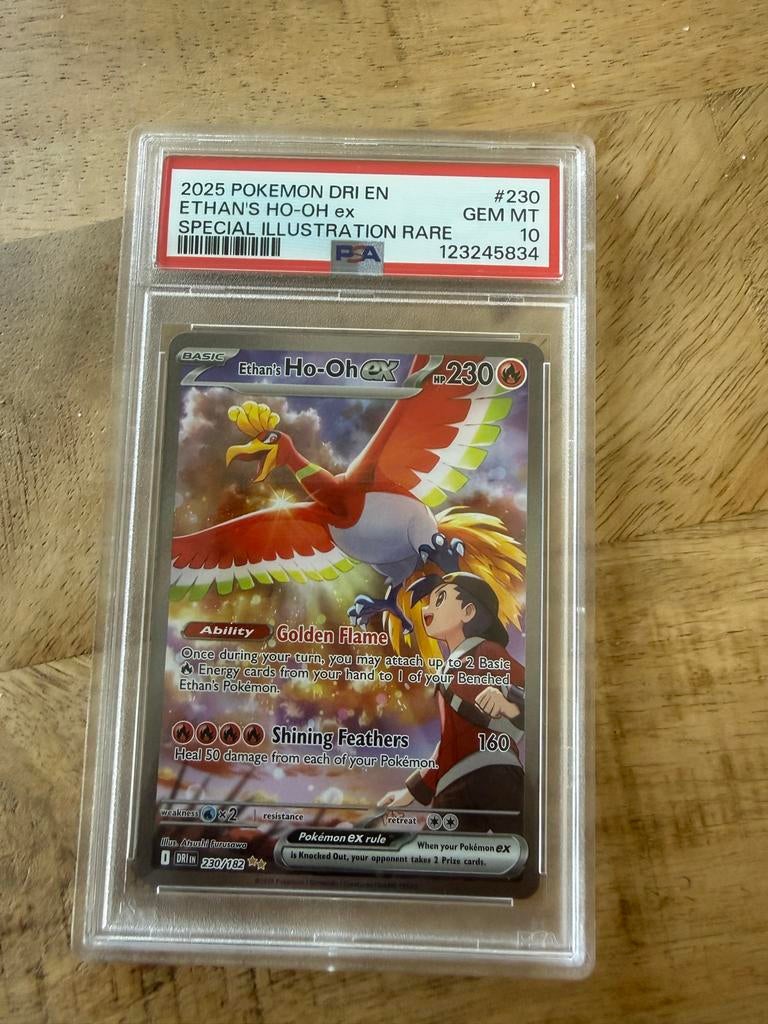 Pokémon Ethan's Ho-Oh ex PSA 10, Ophalen of Verzenden, Zo goed als nieuw, Losse kaart, Foil