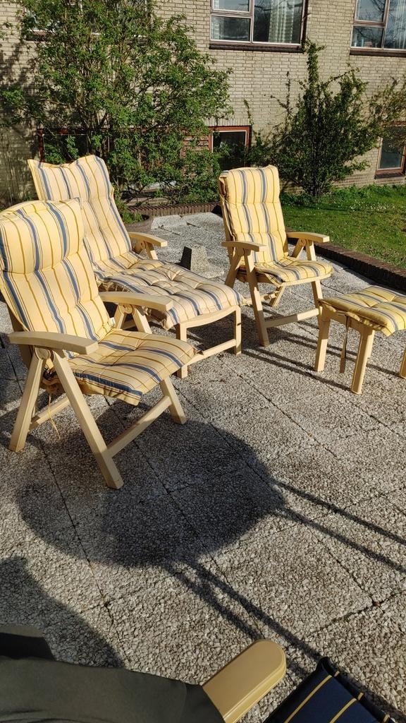 Hartman tuinstoelen en ligbed met kussens, Ophalen, Gebruikt, Hout, Verstelbaar