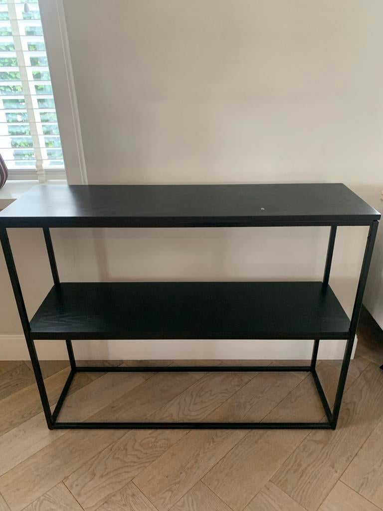 Zwart stalen/houten sidetable - instrustrieel, Ophalen, Gebruikt, 50 tot 100 cm, Metaal