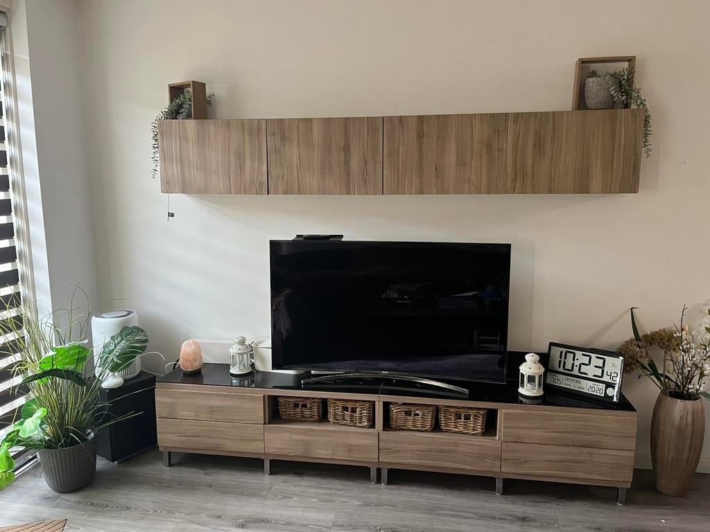 IKEA besta tv meubel met bovenblad  glas zwart, Ophalen, 200 cm of meer, Minder dan 100 cm, 25 tot 50 cm