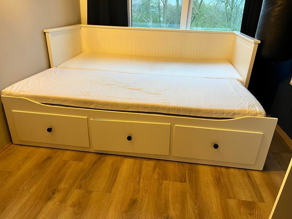 Hemnes IKEA Wit uitschuifbaar bed met lades, Ophalen, Wit, Tweepersoons, 80 cm