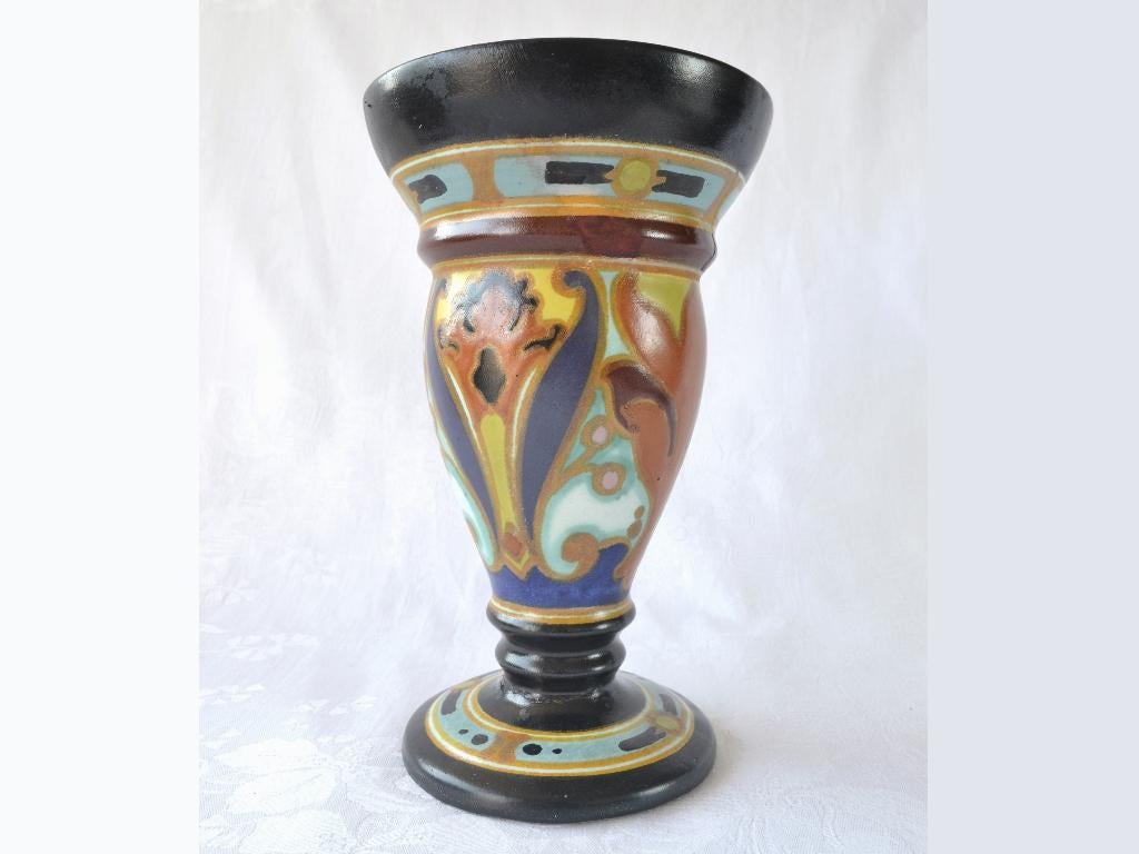 Platelen Vaas / bokaal, decor Olga – Arnhemse Fayence ~1920, Antiek en Kunst, Ophalen of Verzenden