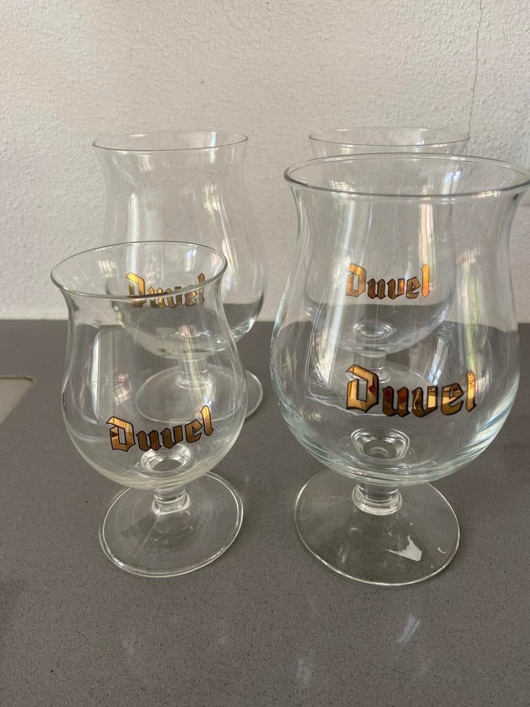 Bierglas Duvel, drie stuks plus proefglaasje, Ophalen, Gebruikt, Bierglas