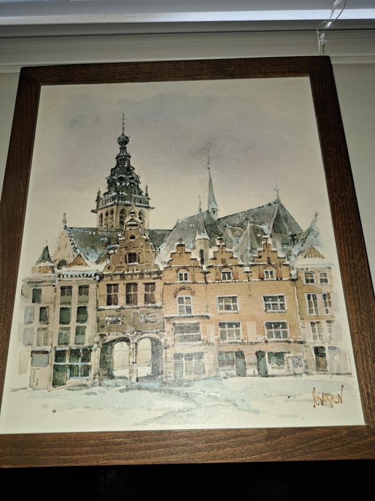 Ingelijste aquarel van N. Karpov, Antiek en Kunst, Kunst | Schilderijen | Klassiek, Ophalen
