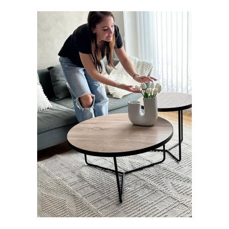 Salontafel lichtbruin/zwart MELODY L, Overige materialen, 50 tot 100 cm, Rond, Nieuw