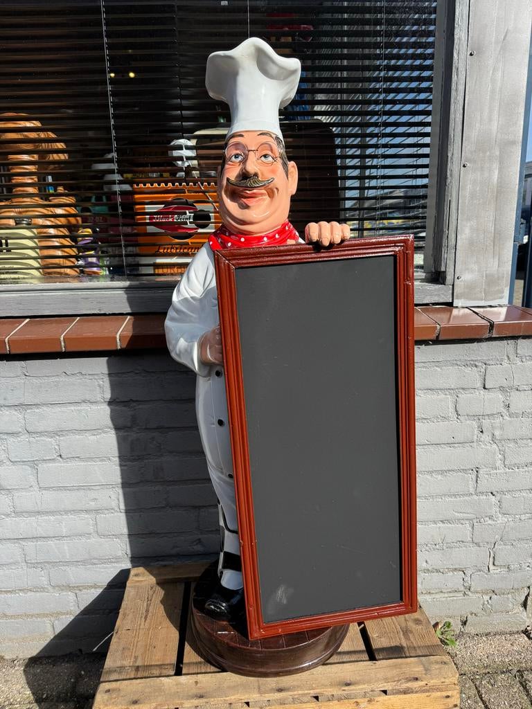 Grote Chef-kok Beeld met Krijtbord - Decoratie Horeca, Verzamelen, Beelden en Beeldjes, Ophalen, Nieuw, Mens