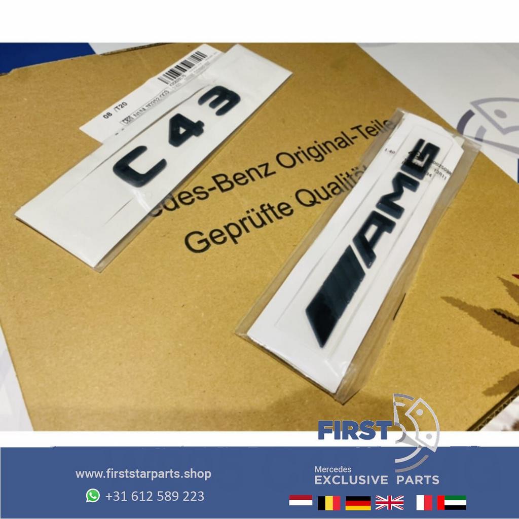 W205 C43 AMG LOGO SET ZWART EMBLEMEN SET Mercedes C KLASSE B, Auto-onderdelen, Gebruikt, -, Ophalen of Verzenden, -