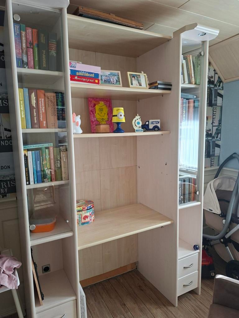 Bureaukast met opbergruimte en boekenplanken, Huis en Inrichting, Kasten | Boekenkasten, Gebruikt, 150 tot 200 cm, 200 cm of meer