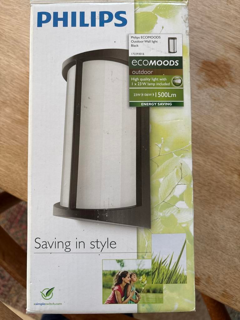 Philips Ecomoods Buiten Wandlamp Zwart - Nieuw in Doos, Overige materialen, Minder dan 50 watt, Wandlamp, Nieuw