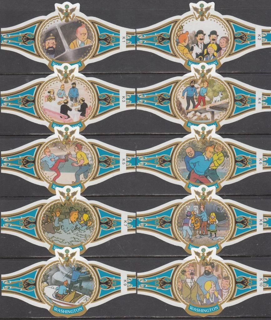 Sigarenbanden Kuifje en Het Haaienmeer, Washington K1-K10, Verzamelen, Rookartikelen, Aanstekers en Luciferdoosjes, Ophalen of Verzenden