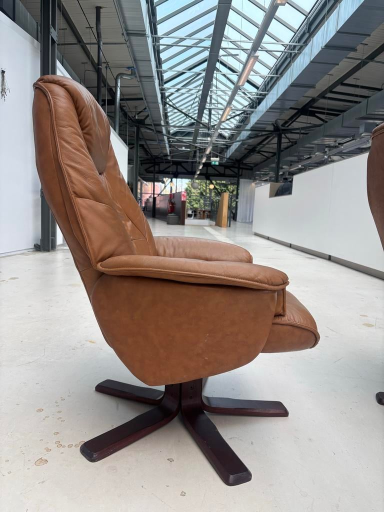 Twee Hjort Knudsen fauteuils Deens Design, Huis en Inrichting, Ophalen, Gebruikt, Leer, 75 tot 100 cm