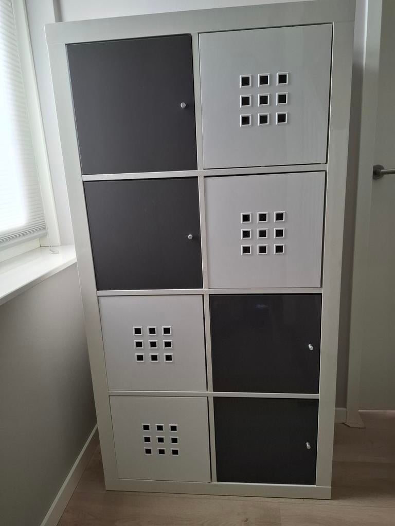IKEA Kallax kast grijs wit glans - nette staat, Ophalen of Verzenden, Gebruikt