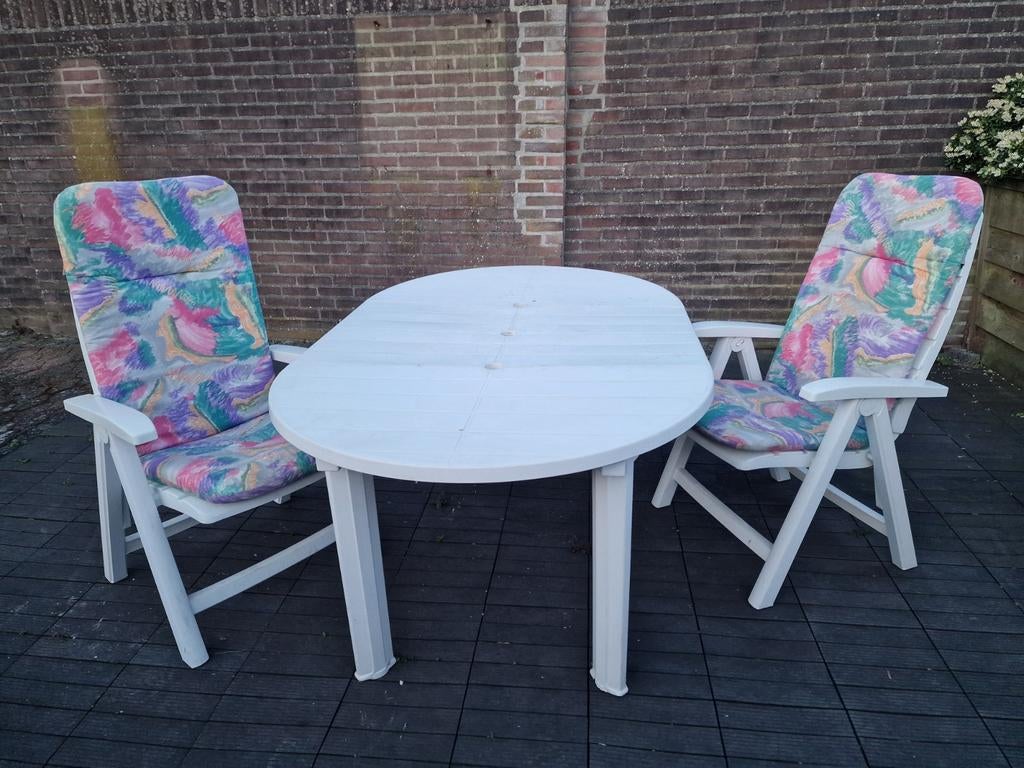 Hartman tafel met 6 verstelbare stoelen, Tuin en Terras, Ophalen, Kunststof, Gebruikt, 6 zitplaatsen