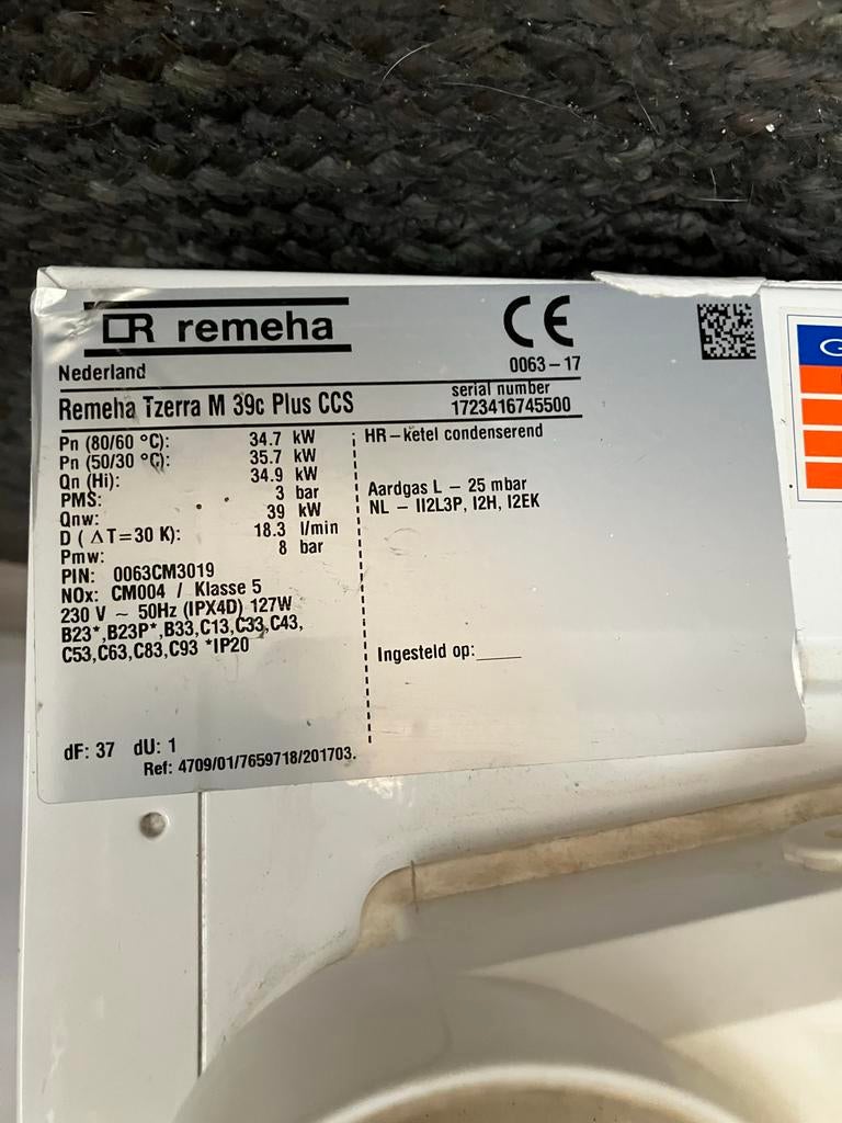Remeha Tzerra M 39c plus cv ketel, Ophalen, Gebruikt, Aardgas, Geiser