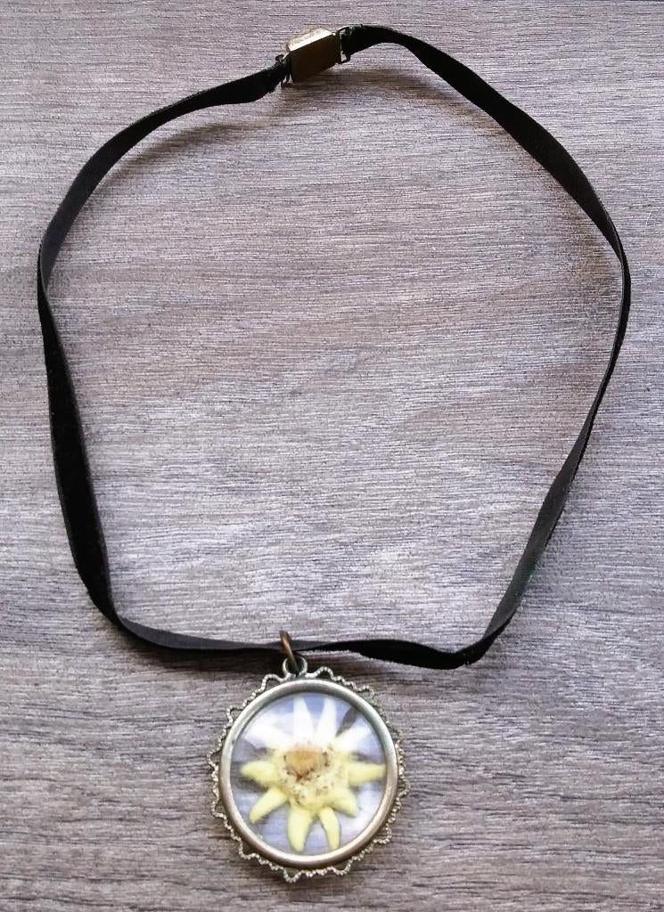 Antiek om1950 Hals Sieraad Hanger EDELWEISS Bloem Medaillon, Sieraden, Tassen en Uiterlijk, Antieke sieraden, Hanger, Overige materialen