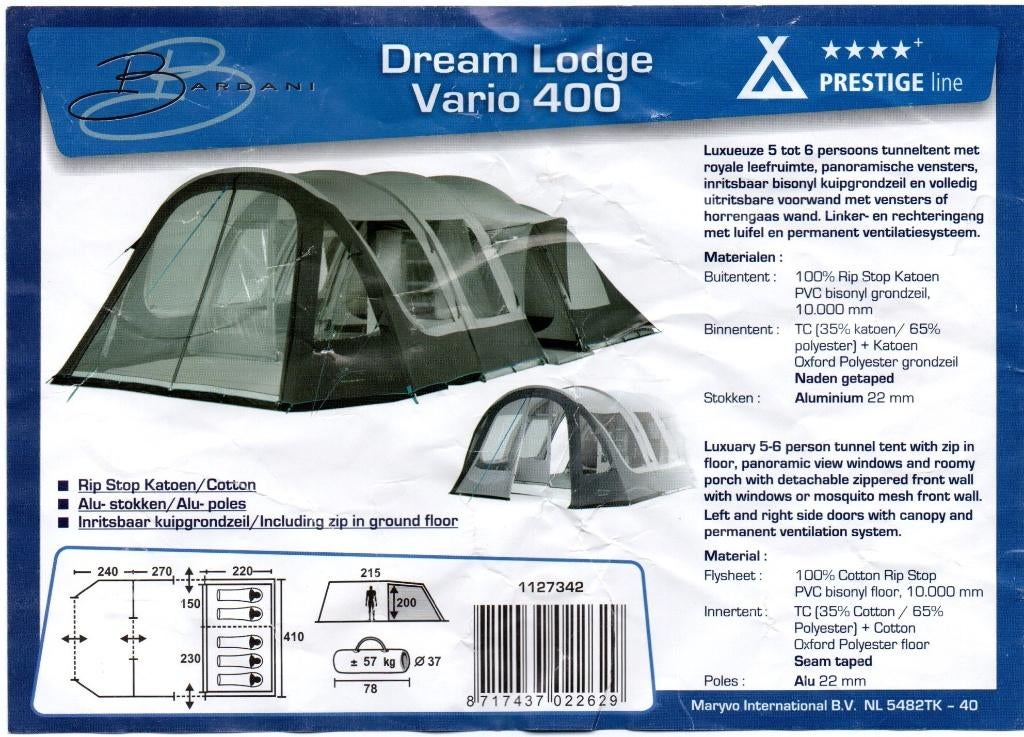 Bardani Dream Lodge 5 tot 6 persoons tunneltent, Ophalen, Gebruikt, Tot en met 6