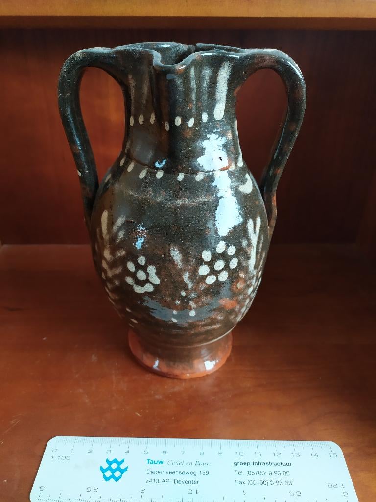 Antieke Engelse slib aardewerk kan vier tuiten dubbele oren, Ophalen of Verzenden