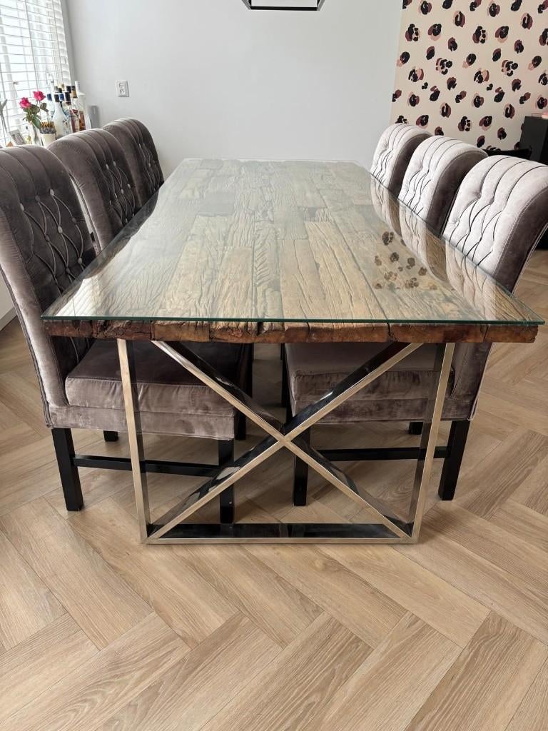 Eettafel Richmond 240 x 100 met stoelen., Huis en Inrichting, Tafels | Eettafels, Gebruikt, 100 tot 150 cm, 200 cm of meer, Vijf personen of meer