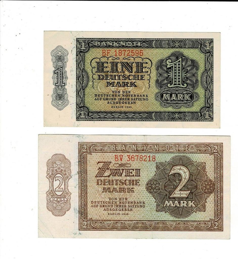 DDR, 1 & 2 mark 1948, Postzegels en Munten, Bankbiljetten | Europa | Niet-Eurobiljetten, Verzenden, Duitsland