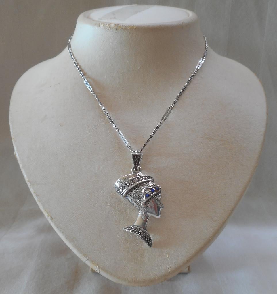 Zilveren ketting met Nefertiti hanger nr.658, Met hanger, Gebruikt, Verzenden, Zilver