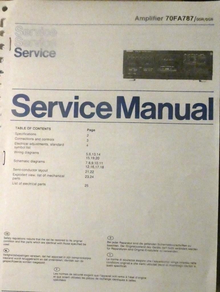 Philips Versterker service manual 70FA787, Ophalen of Verzenden, Overige typen