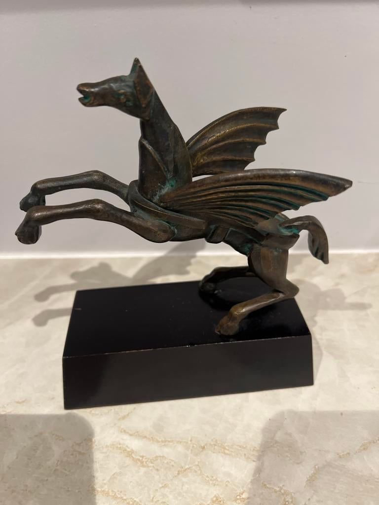 Bronzen sculptuur van Pegasus op houten voet, Ophalen of Verzenden
