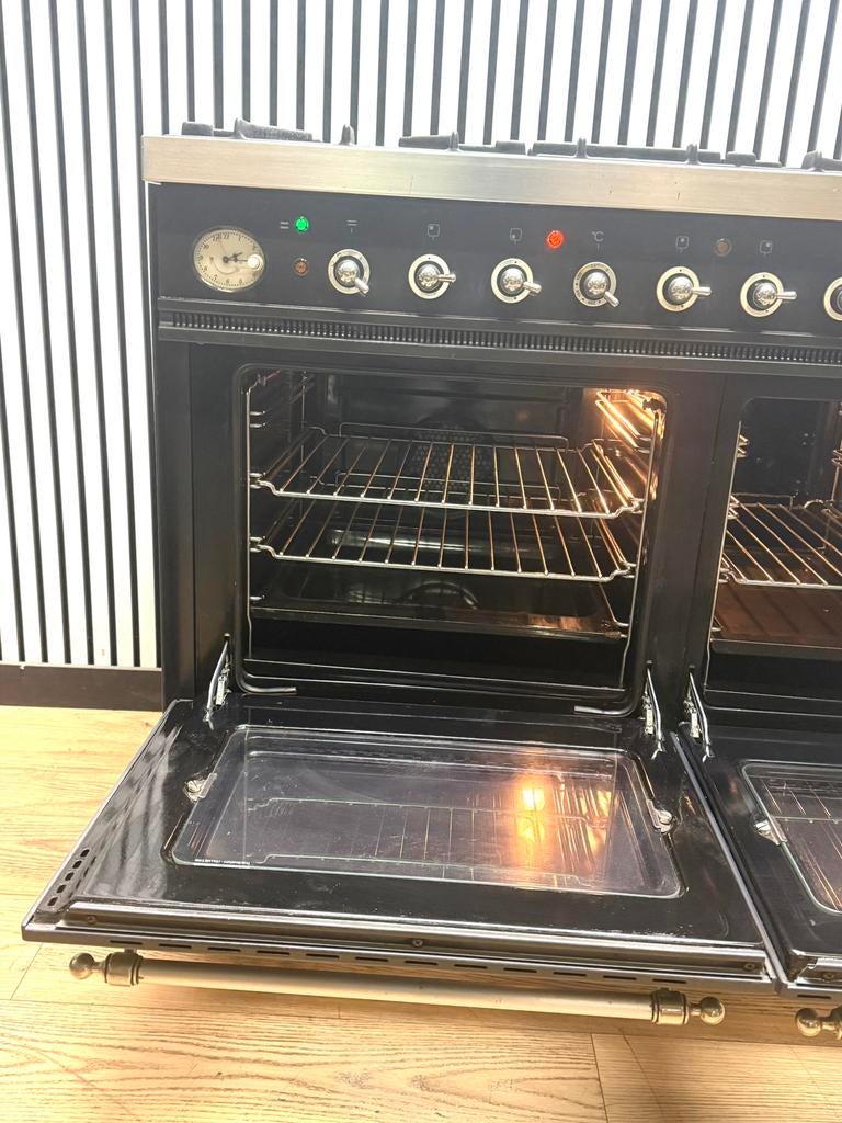 Luxe Boretti Fornuis 5 pits antraciet/chroom 2 ovens 90 cm, Fornello Esperta, Ophalen of Verzenden, Zo goed als nieuw, Energieklasse A of zuiniger
