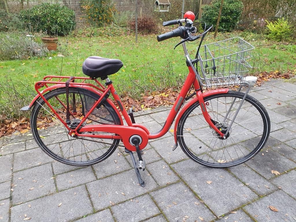 knalrode custom Azor damesfiets, 47 tot 50 cm, Versnellingen, Zo goed als nieuw, Ophalen