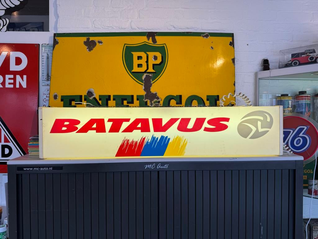 Vintage Batavus Lichtbak Reclamebord, Verzamelen, Ophalen, Gebruikt, ., Lichtbak of (neon) lamp
