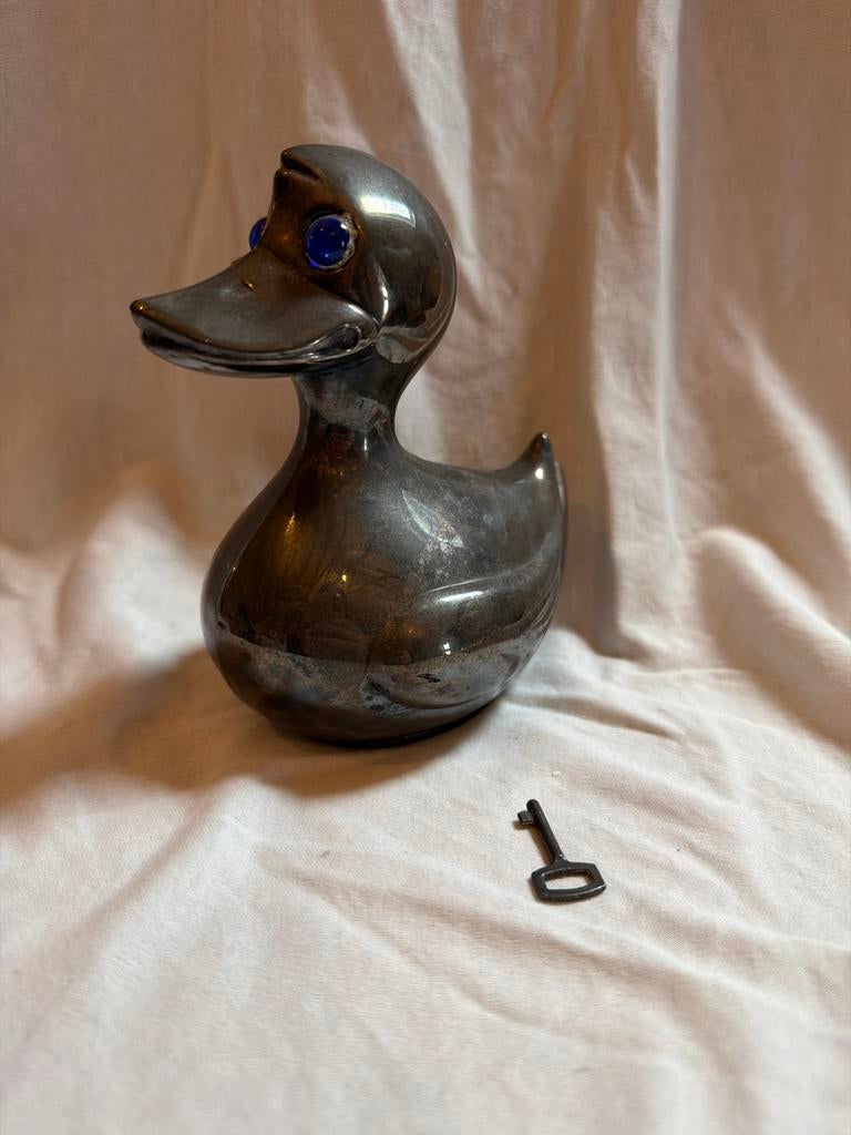 Verzilverde Eenden Spaarpot met Sleutel, Antiek en Kunst, Ophalen, Zilver