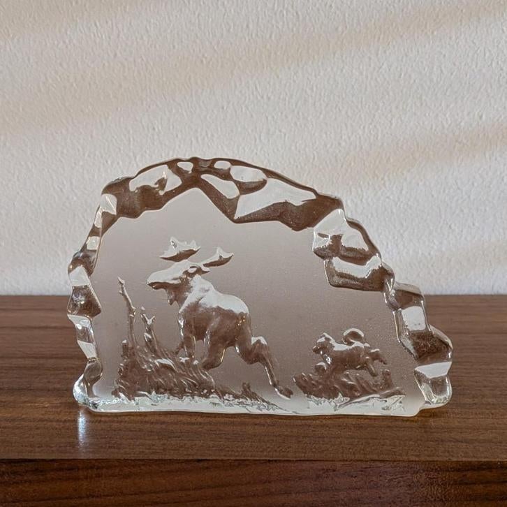 Vintage glas sculptuur eland met hond Zweden Kosta Boda, Ophalen of Verzenden