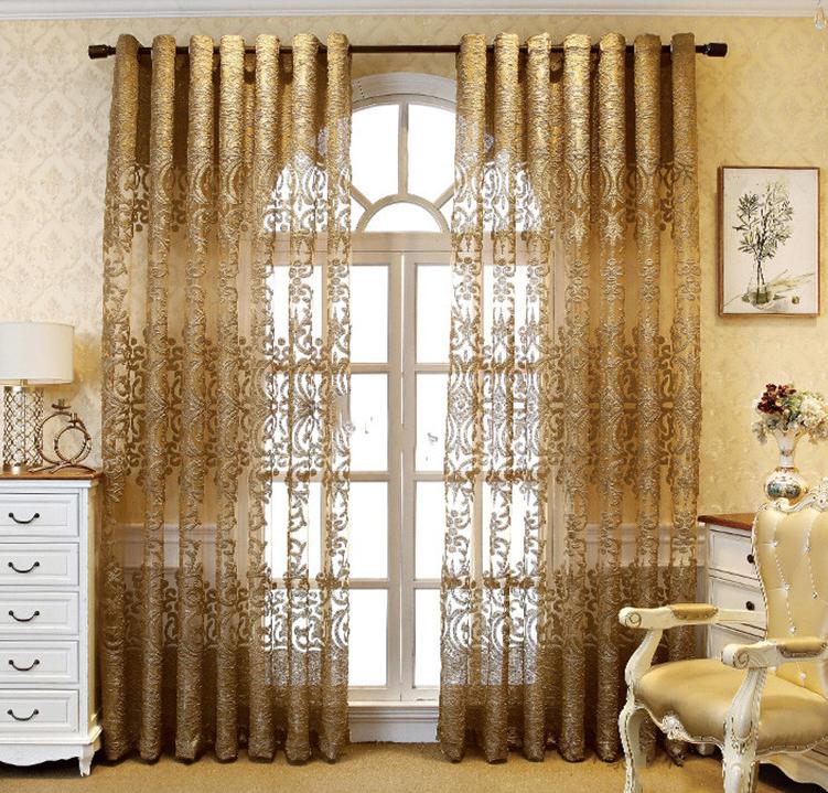 Gouden Vitrage / Gordijnen Goud Gordijn Luxe Geborduurde, Overige kleuren, Nieuw, 200 cm of meer, Verzenden