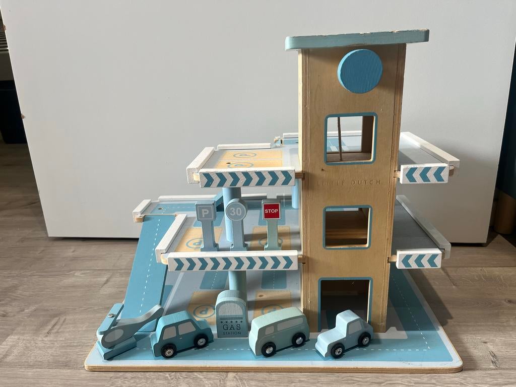 Little Dutch Houten Garage Adventure Blue, Kinderen en Baby's, Speelgoed | Houten speelgoed, Ophalen of Verzenden, Gebruikt, Overige typen