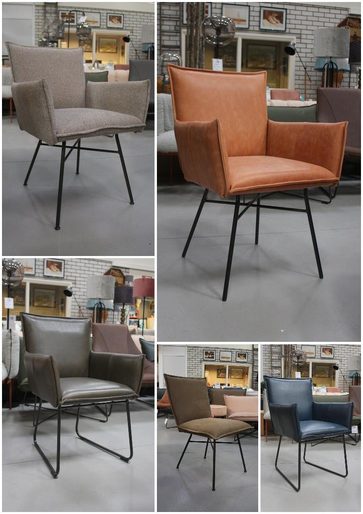5 x luxe eetkamerstoel SANNE Jess design 4 kleuren leer stof, Ophalen, Overige kleuren, Leer, Zo goed als nieuw