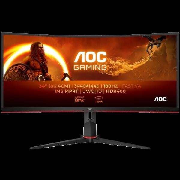AOC Gaming CU34G2XP Monitor - 34 inch Curved WQHD - 180Hz, K&N Elektronica, VA, Refurbished, HDMI