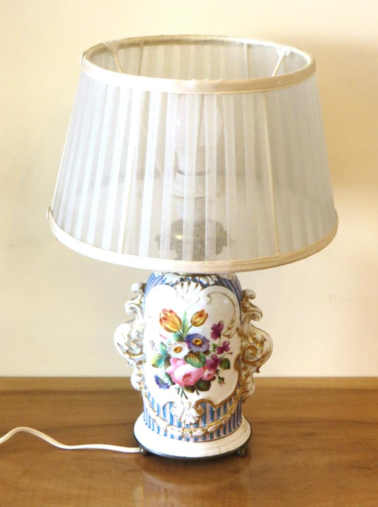 Lamp Hollywood Regency keramiek aardewerk bloemen kap stof, Huis en Inrichting, Lampen | Tafellampen, Gebruikt, Minder dan 50 cm
