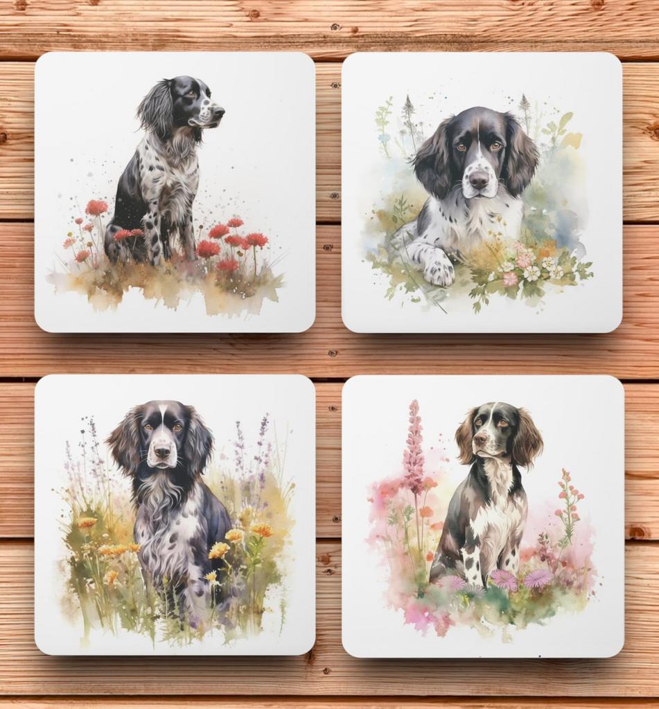 Munsterlander Aquarel onderzetters met houder, Ophalen of Verzenden, Nieuw, Glas of Kopje