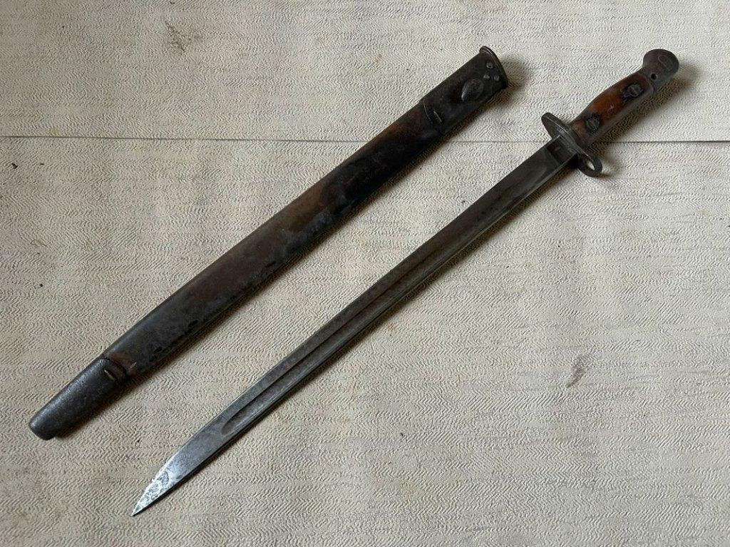 wo1 - Britse Lee Enfield bajonet P1907 met schede - 1916, Verzamelen, Ophalen of Verzenden, Landmacht, Engeland, Mes of Dolk