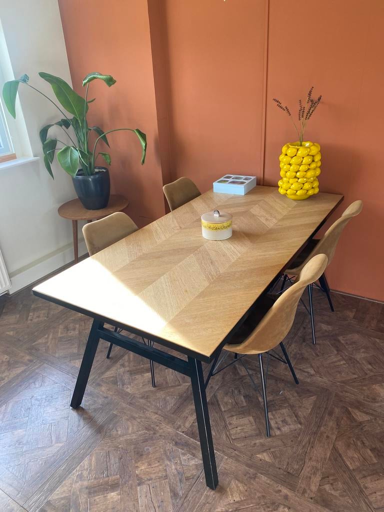 Eiken visgraat Eettafel van Zuiver, Huis en Inrichting, Tafels | Eettafels, Ophalen, Gebruikt, 50 tot 100 cm, 150 tot 200 cm