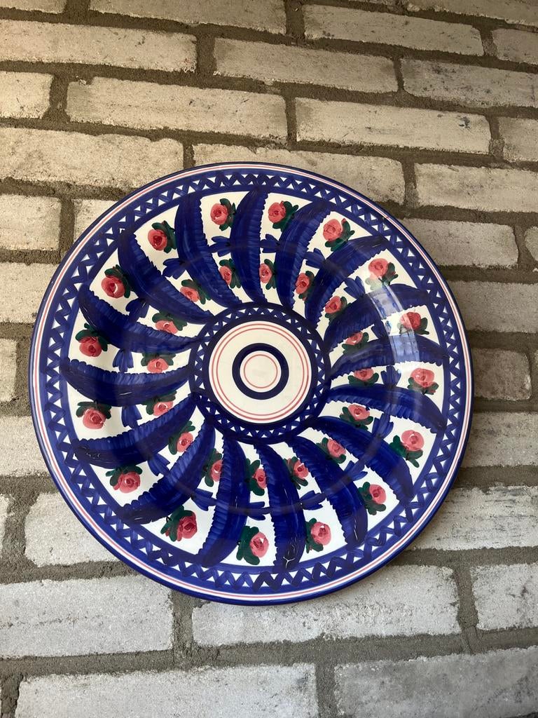 Decoratief wandbord met blauwe vogels en rozen, Ophalen of Verzenden