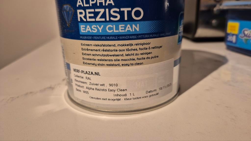 Sikkens Alpha Rezisto Easy Clean verf RAL 9010 wit 1L, Wit, Nieuw, Ophalen of Verzenden, Verf
