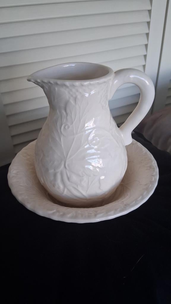 Bordallo Pinheiro Lampetstel - Wit met Bladmotief, Ophalen of Verzenden